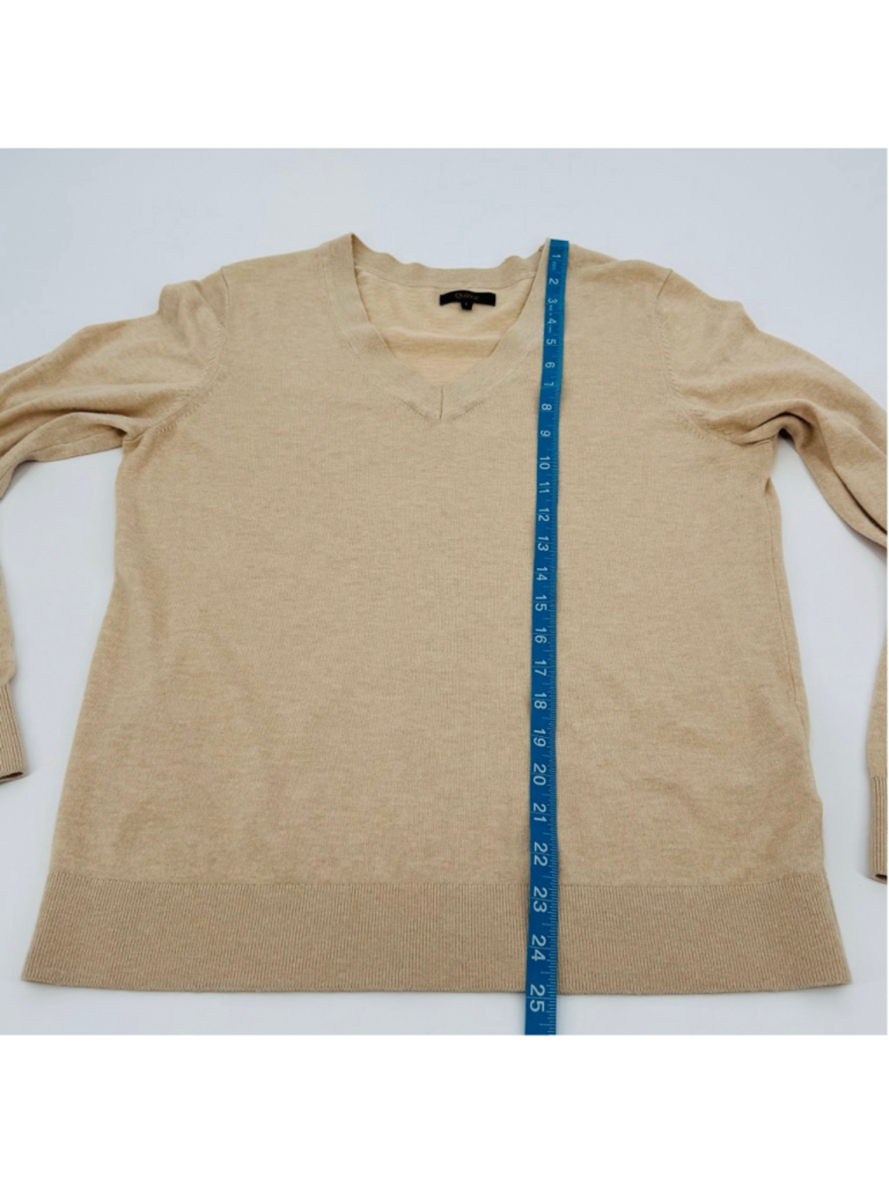 Quince Lightweight Cotton Cashmere V-Neck Sweater L Heather Oatmeal - Picture 7 of 8
